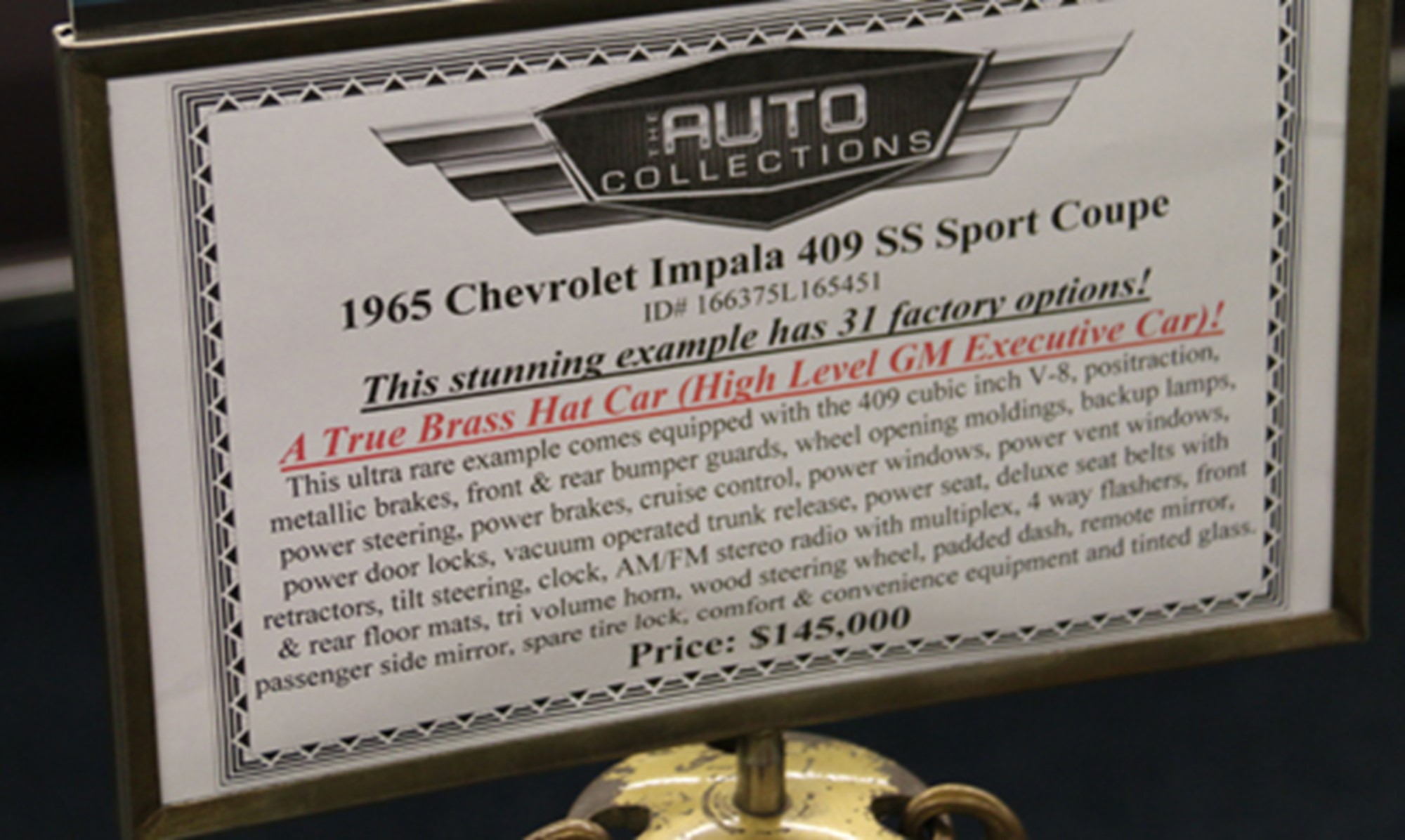 Detta är en av få Impalas från 1965 med 409 motor! Detta avspeglar sig såklart även på prislappen.
