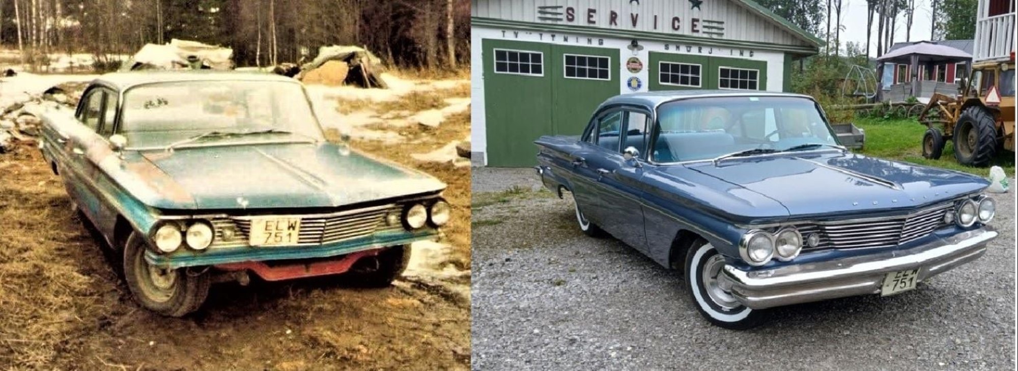 Samma bil på samma plats men fyrtio år i mellan, till och med hjulen var lika vinklade