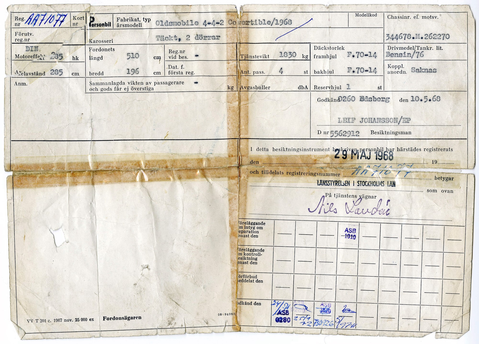 Den 29 maj 1968 var Oldsen registrerad och klar till försäljning. Den kom att rulla i Stockholm under fyra år innan det bar av söderut till Blekinge.