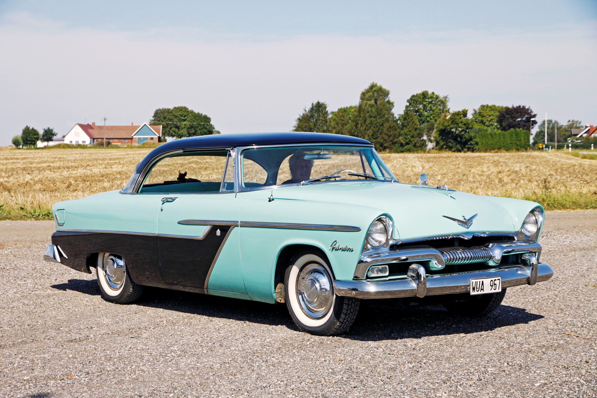 Plymouth Belvedere tvådörrars hardtop från 1955 som Östen importerat från USA. I dokumentationen som följde med bilen står det att originalmotorn byttes ut mot en Hemi 1960. Den extra kromutsmyckningen på den bakre stötfångaren (hörnen) är ett mycket ovanligt extratillbehör.